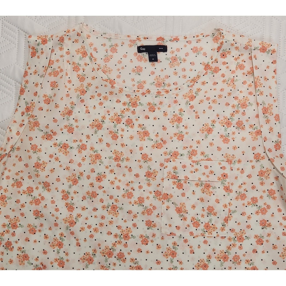 GAP blouse womens Floral Print‎ Sleeveless peach 
Pocket Casual Cute dainty  S